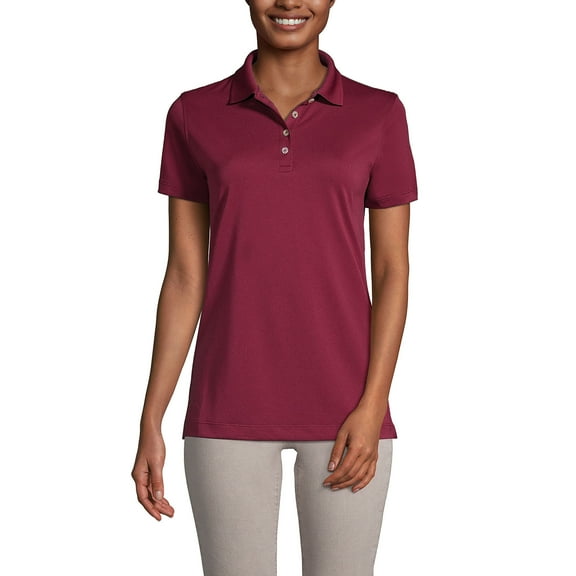 Lands' End Essentials Women's Short Sleeve Polo Shirt – Lightweight Polyester, Won’t Shrink, Pill, or Fade, Classic Fit
