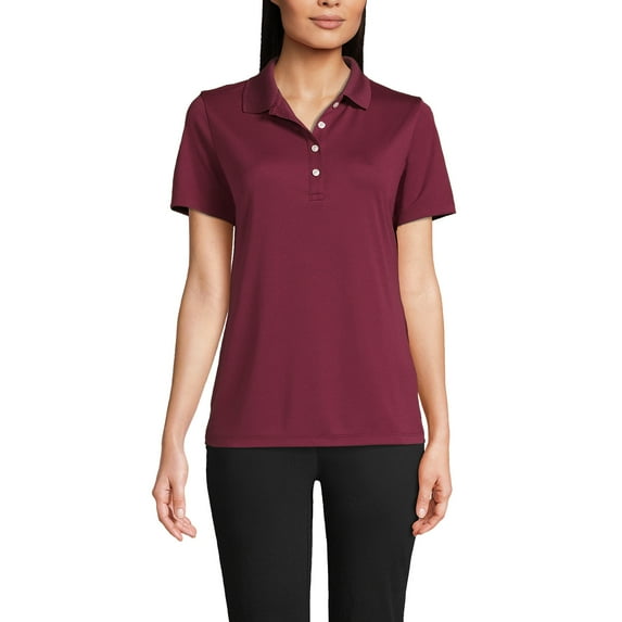 Lands' End Essentials Women's Short Sleeve Active Polo Shirt - Lightweight Breathable Easy Care Feminine Fit