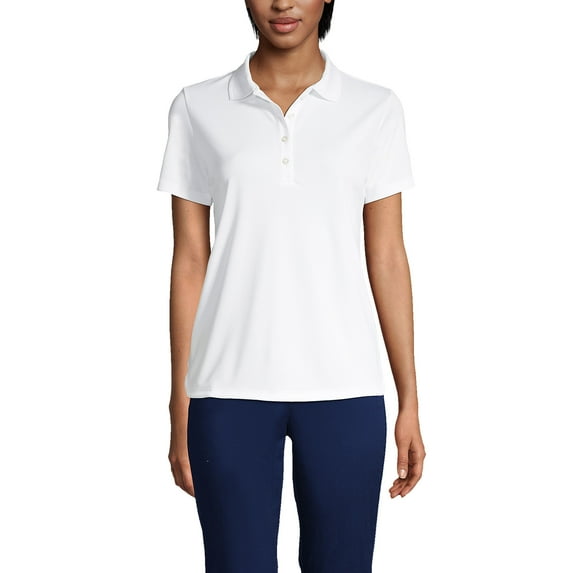 Lands' End Essentials Women's Short Sleeve Active Polo Shirt - Lightweight Breathable Easy Care Feminine Fit