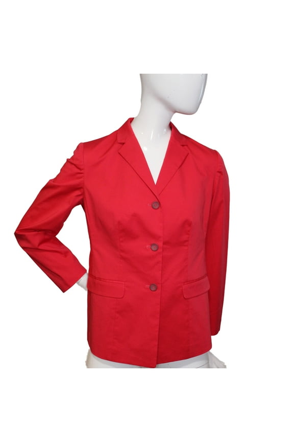 Lands End Women's Size 4 Petite, Three Button Poplin Blazer Jacket, Cherry Red