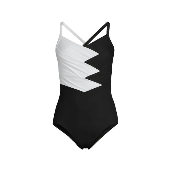 Lands' End Women's Slender Suit Pleated Low Leg One Piece Swimsuit