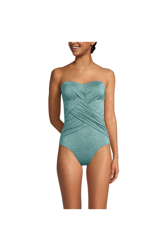 Women's Slender Suit Shine Bandeau Tummy Control High Leg One Piece Swimsuit