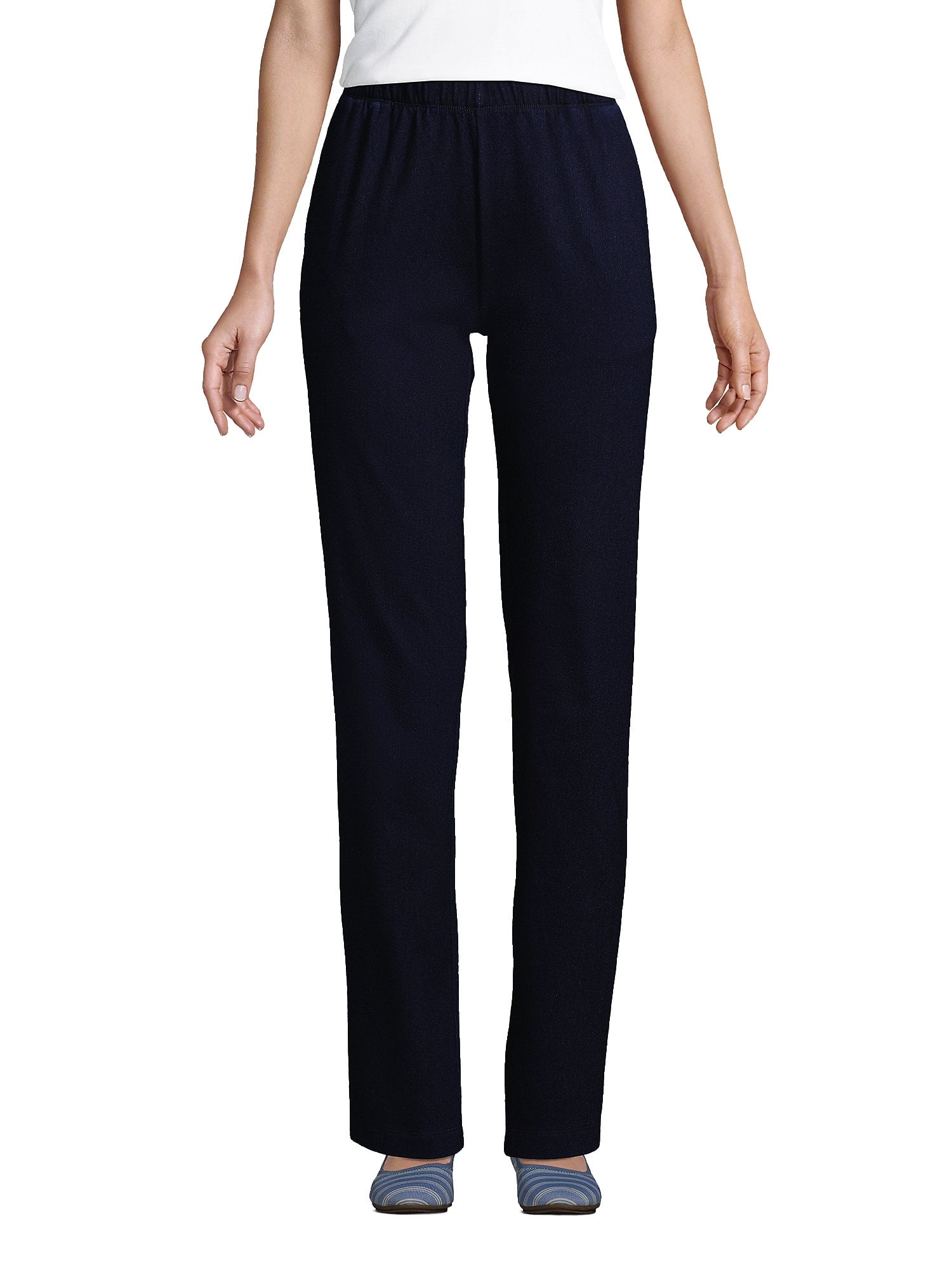 Lands' End Women's Sport Knit Denim High Rise Elastic Waist Pull On