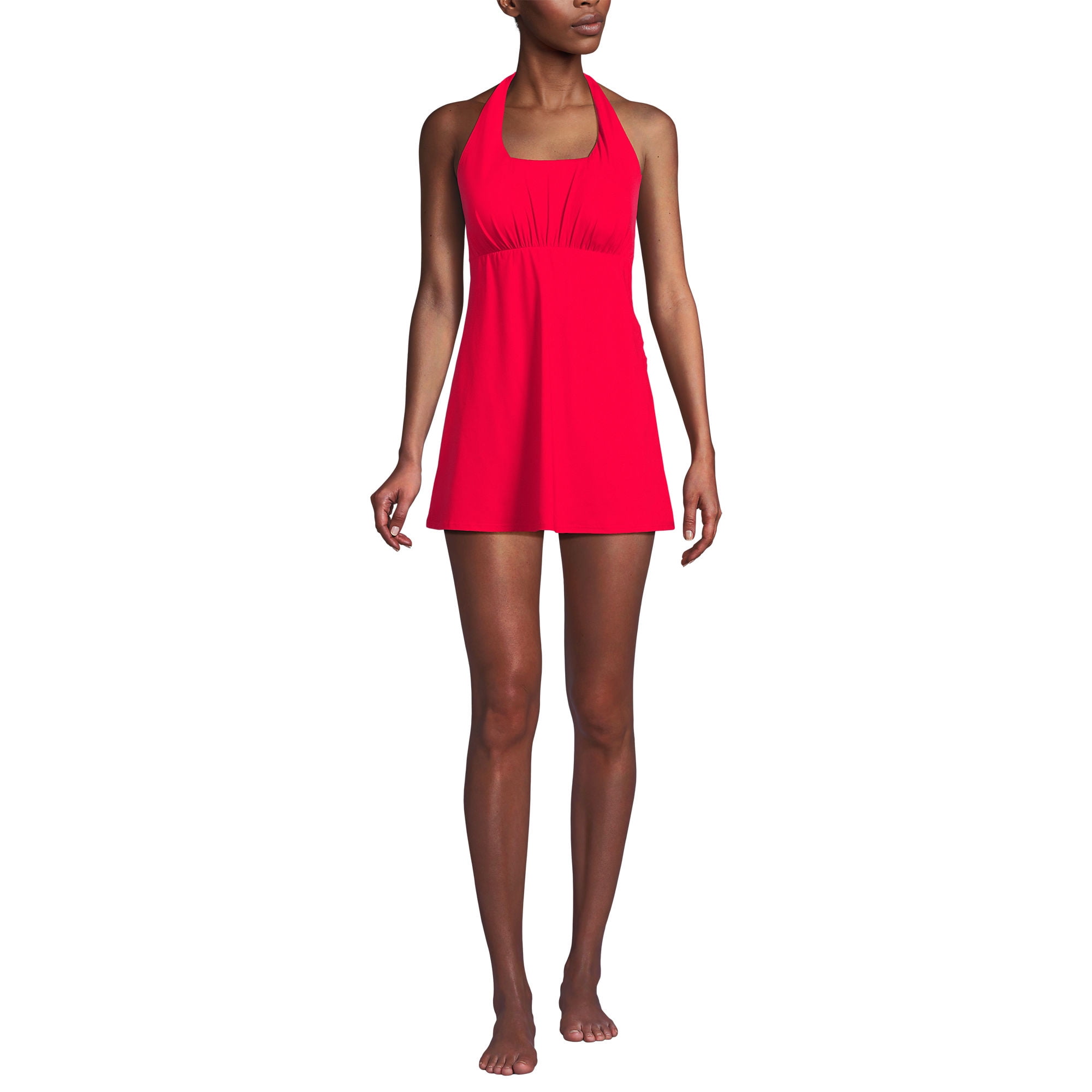 Lands' End Women's Square Neck Halter Swim Dress One Piece Swimsuit ...