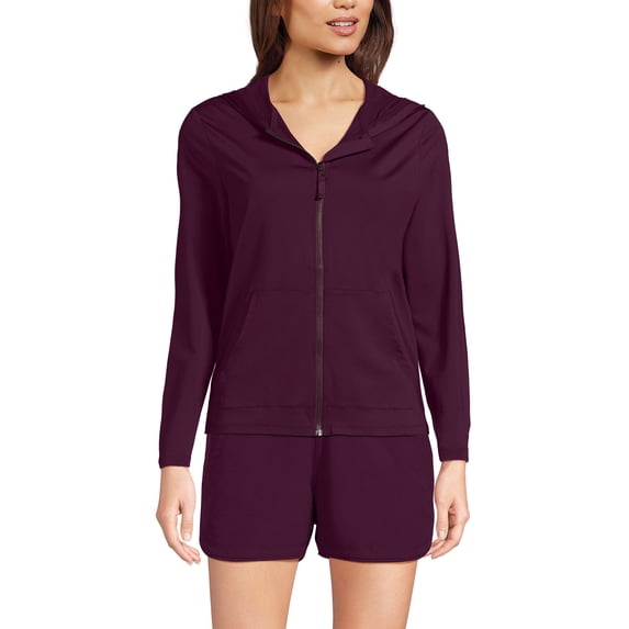 Lands' End Women's SunShade UPF 50 Hooded Zip Front Rash Guard