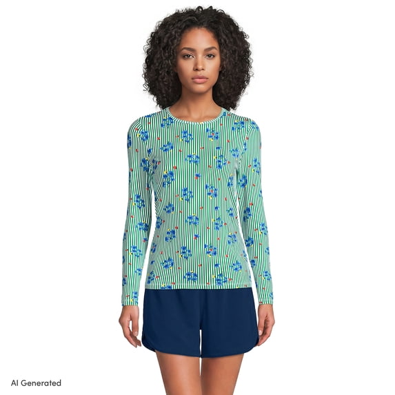 Lands' End Women's SunShade UPF 50 Long Sleeve Rash Guard Swim Tee