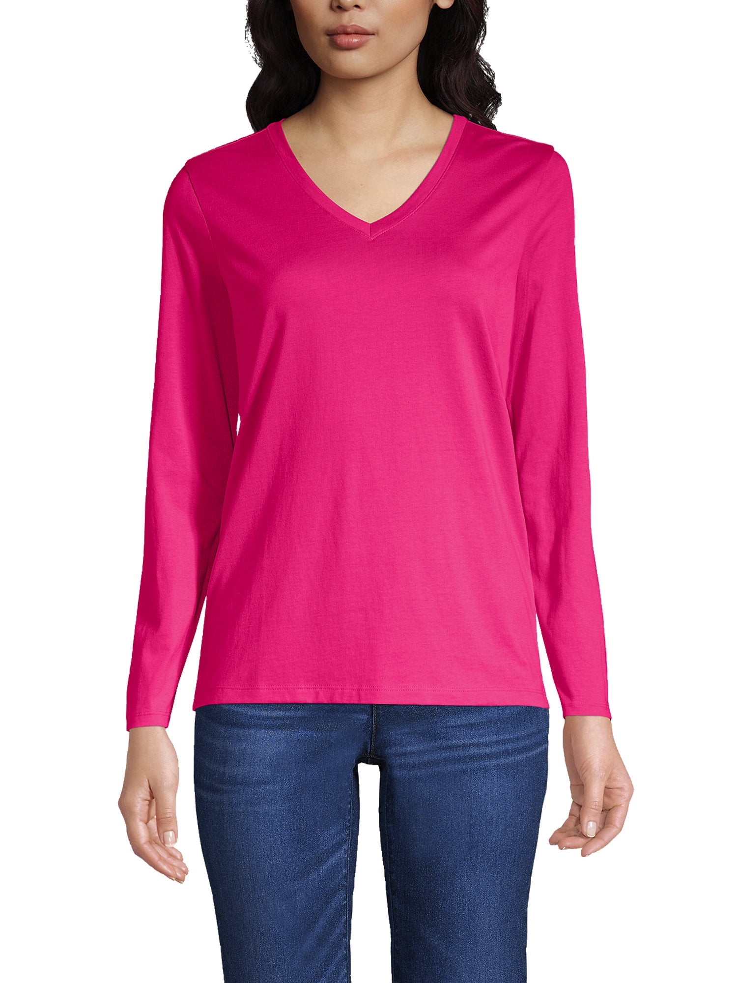 Lands' End Women's Tall Relaxed Supima Cotton Long Sleeve VNeck TShirt