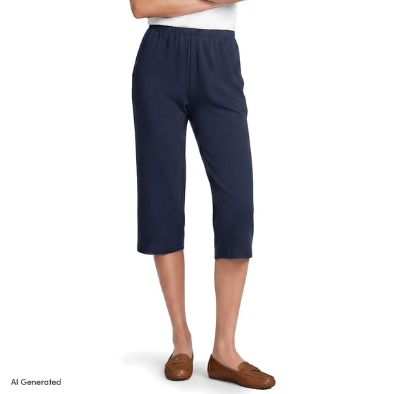 Lands' End Women's Tall Sport Knit High Rise Elastic Waist Capri Pants