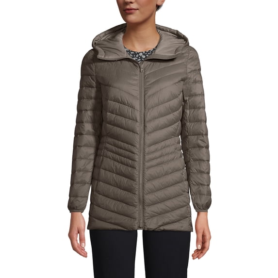 Lands' End Women's Tall Wanderweight Ultralight Packable Hooded Long Down Jacket