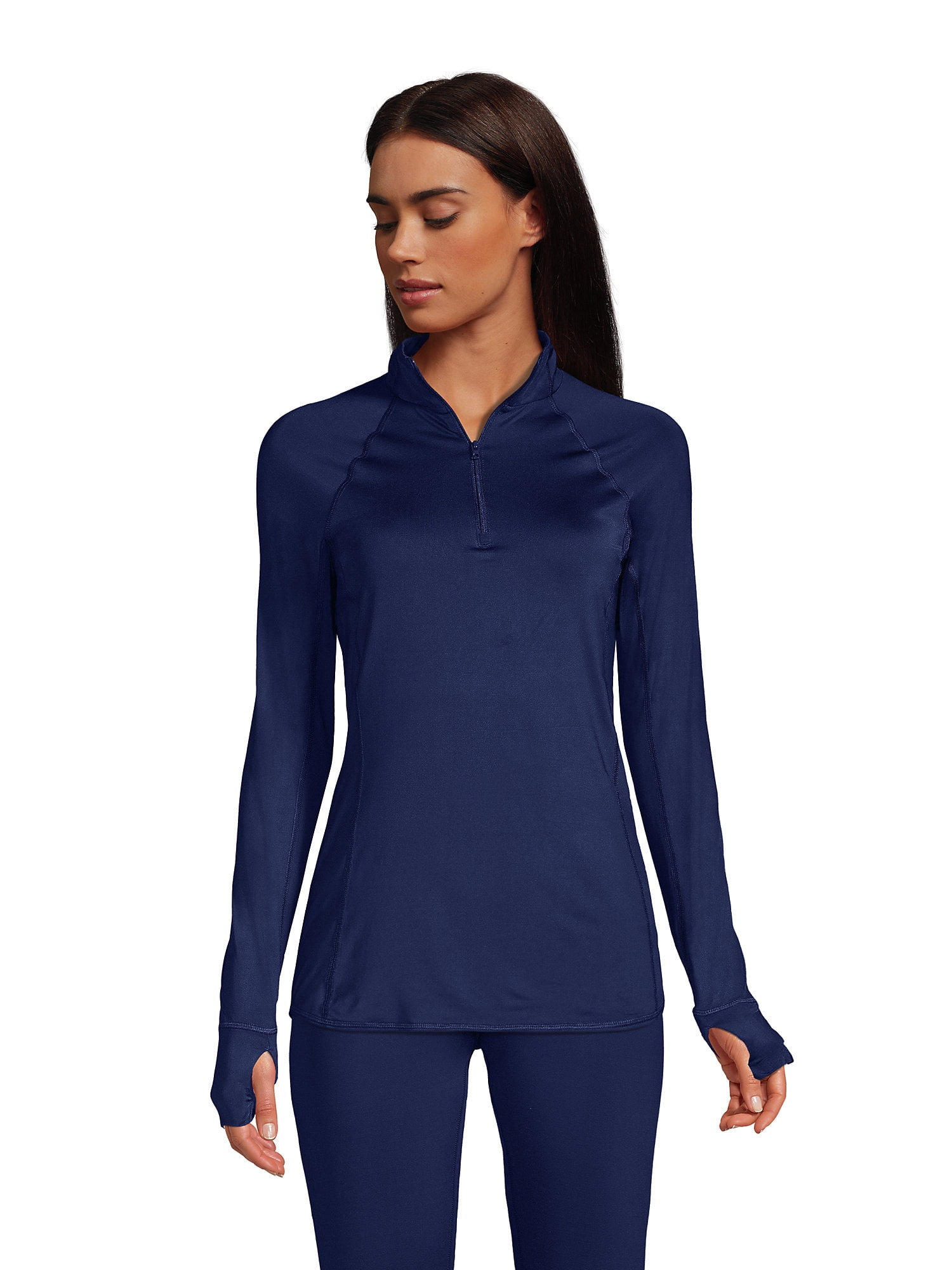 Lands' End Women's Thermaskin Heat Long Sleeve Quarter Zip Long