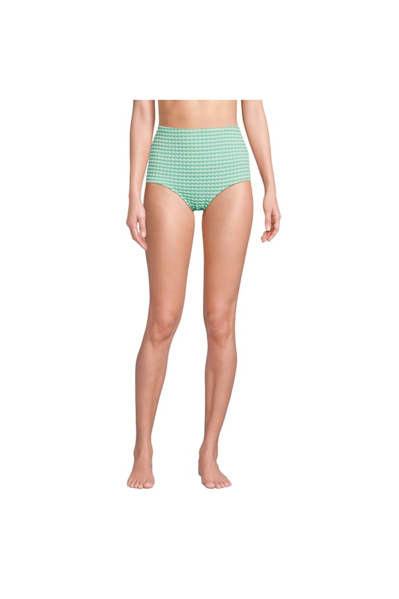 Women's Tummy Control Gingham Tugless High Waisted Bikini Bottoms