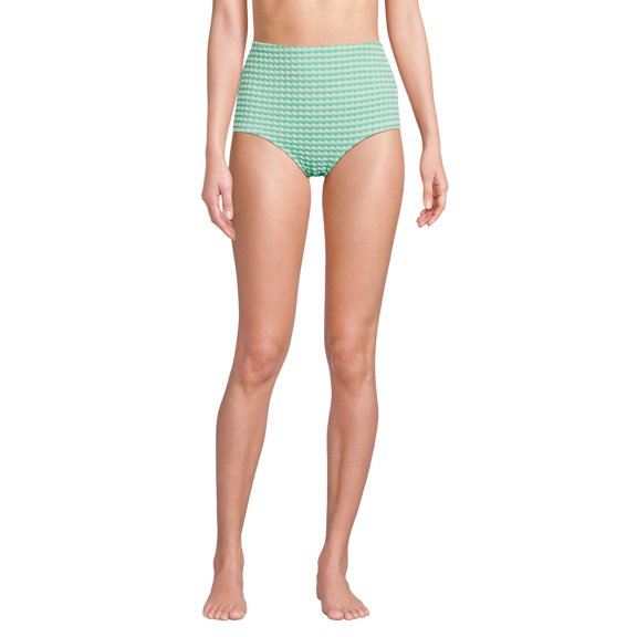 Lands' End Women's Tummy Control Gingham Tugless High Waisted Bikini Bottoms