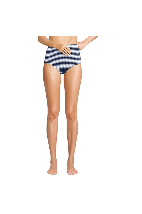 Women's Tummy Control Gingham Tugless High Waisted Bikini Bottoms