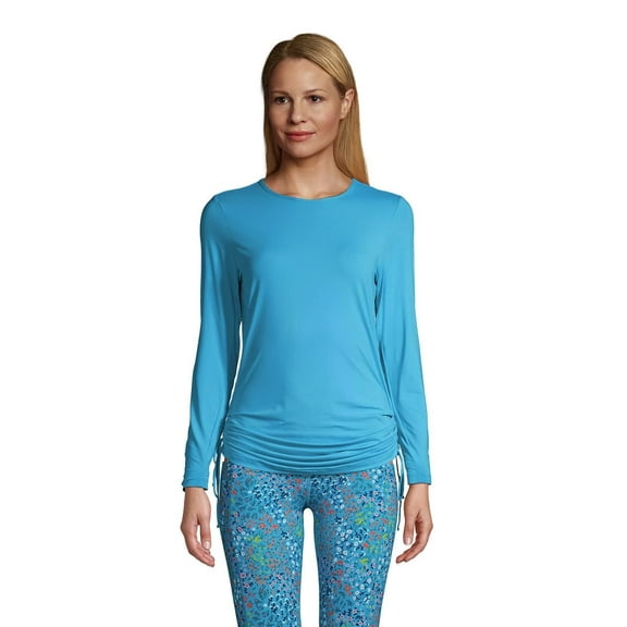 Lands' End Womens Adjustable Swim Tee Tunic Rash Guard Turquoise Regular Small