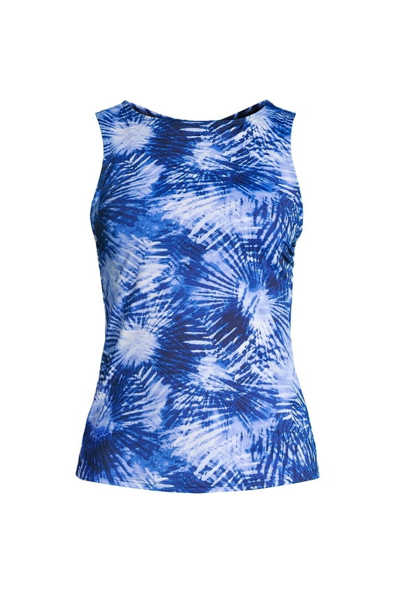 Womens Chlorine Resistant High Neck Tankini Top Deep Sea Navy Tie Dye Palm Regular 14