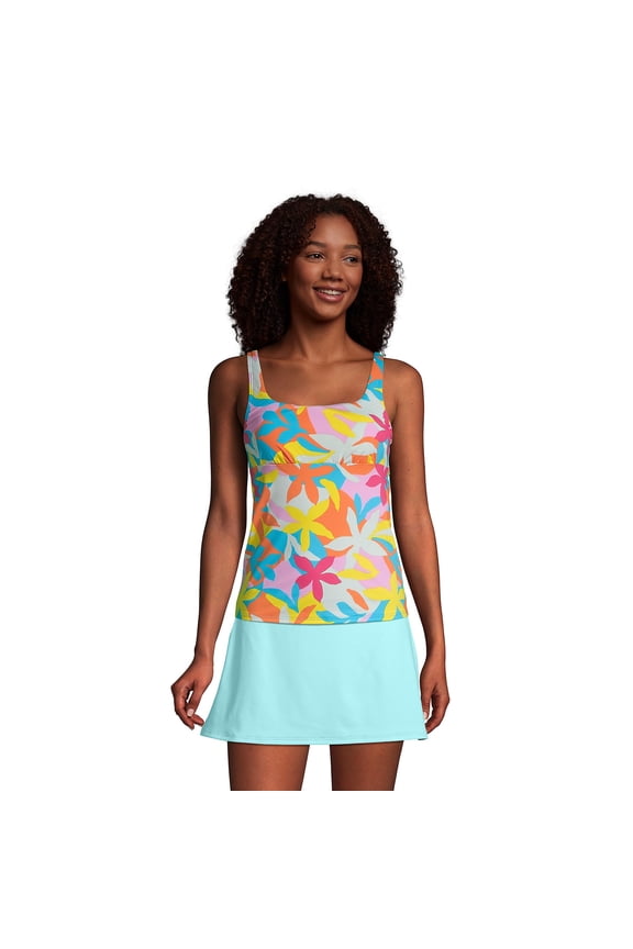 Womens Chlorine Resistant Square Neck Tankini Top Turquoise Multi Graphic Floral Regular 12