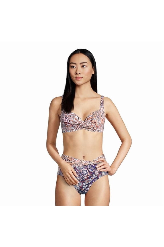 Womens Chlorine Resistant Twist Front Underwire Bikini Top White/Clay Bisque Paisley Mix Regular 12