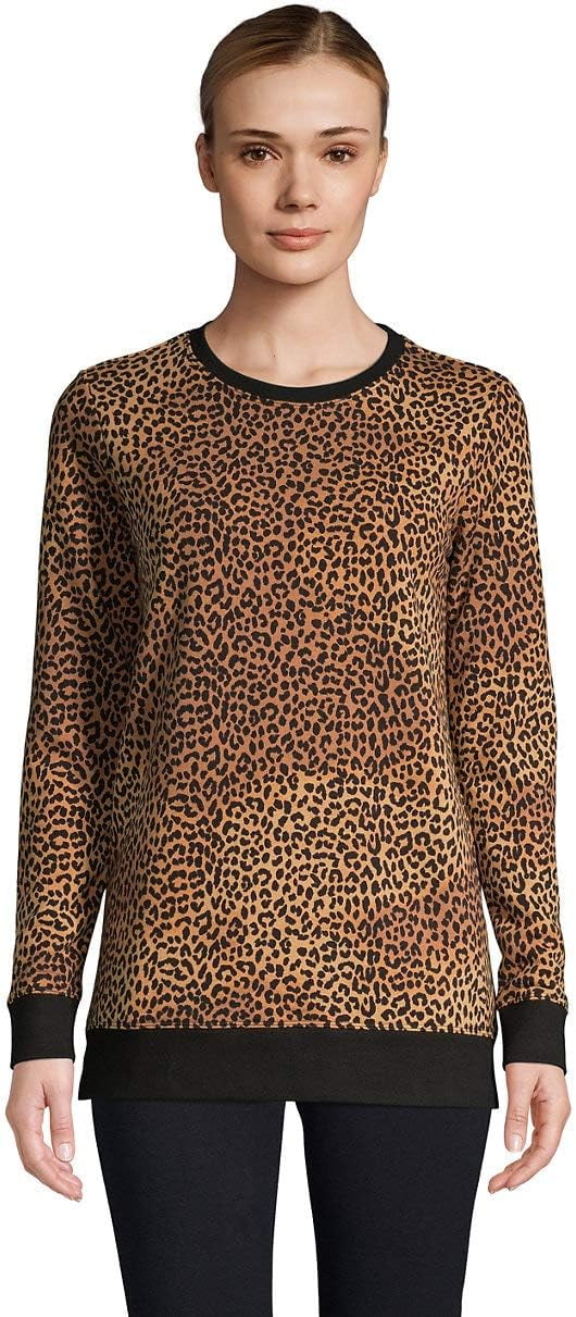 Lands End Womens Long Sleeve Sweatshirt Tunic Warm Tawny Brown Leopard Regular X Small Walmart