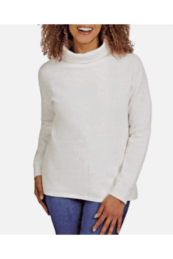 Womens Long Sleeve Waffle Funnel Neck Top White XXL
