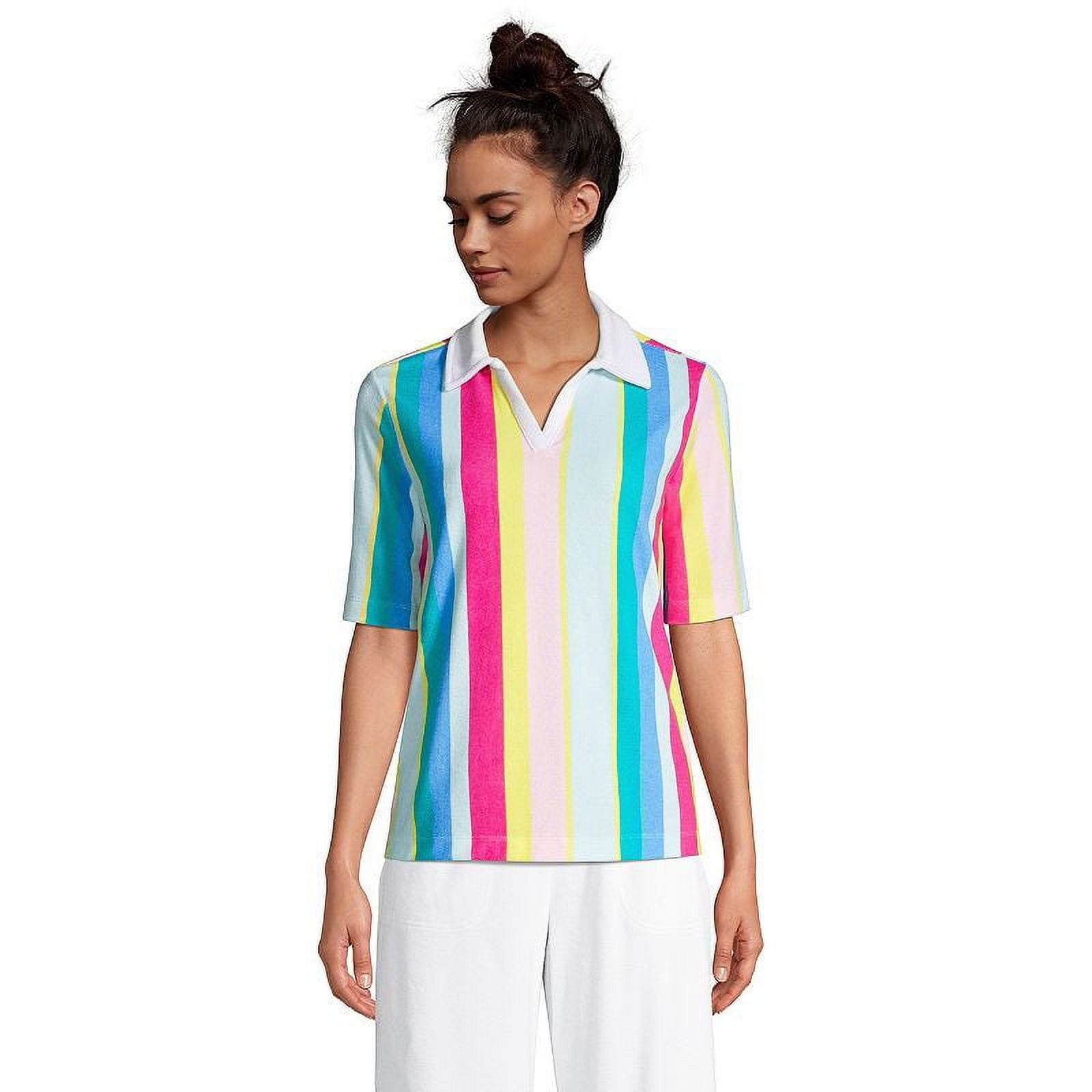 Lands End Womens Multi Blue Rainbow Stripe Soft Collar French Terry Polo Shirt Walmart
