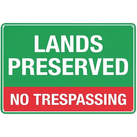 Lands Preserved No Trespassing Sign - 8"x12" Reflective Aluminum Signage with Symbol, Indoor Outdoor Use