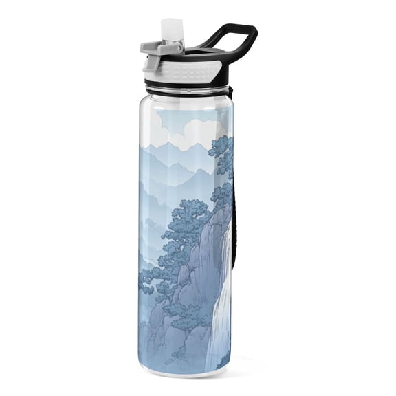 Landscape 1000ml Tritan Sport Bottle Straw LeakProof Food-Grade Portable Wide Handle