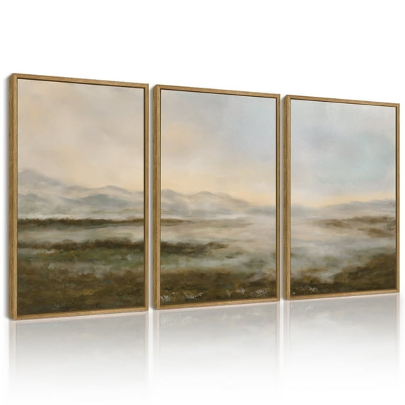 Landscape 11x14in3pcs Natural Framed Wall Art Vintage Dusk in The Forest Classic Paints Farmhouse Bathroom Office Decor