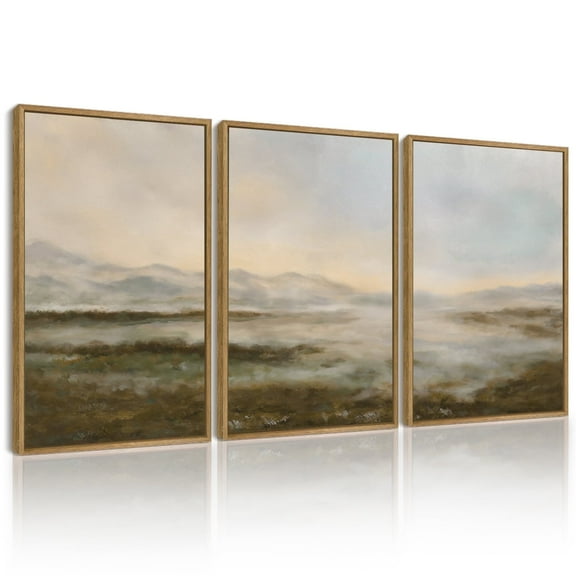 Landscape 11x14in3pcs Natural Framed Wall Art Vintage Dusk in The Forest Classic Paints Farmhouse Bathroom Office Decor