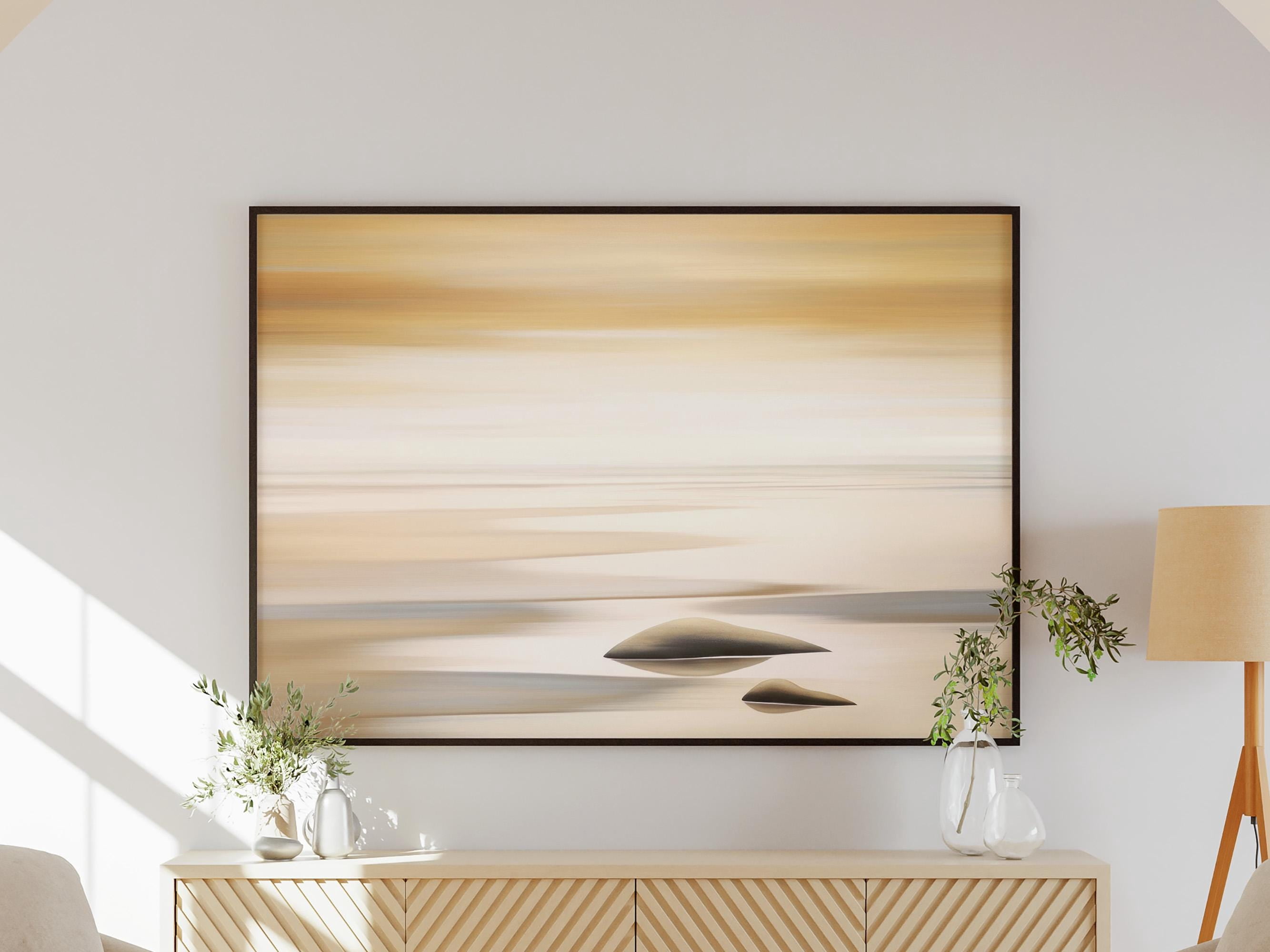 Landscape Above Sofa Minimalist Focal Point Golden Sandy Hues Landscape ...