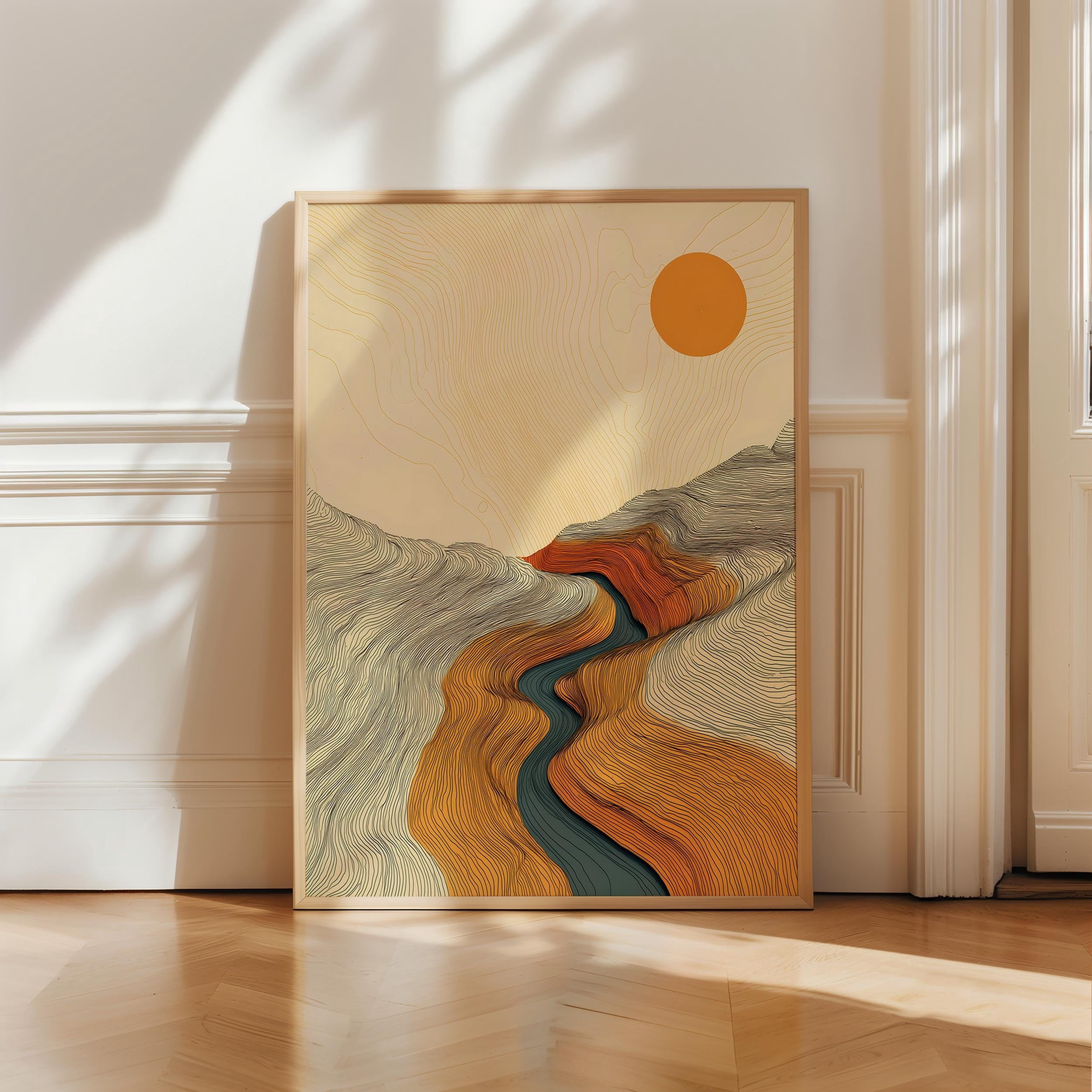 Landscape Abstract Canyon Contour Line Art Warm Earth Tone Japandi ...