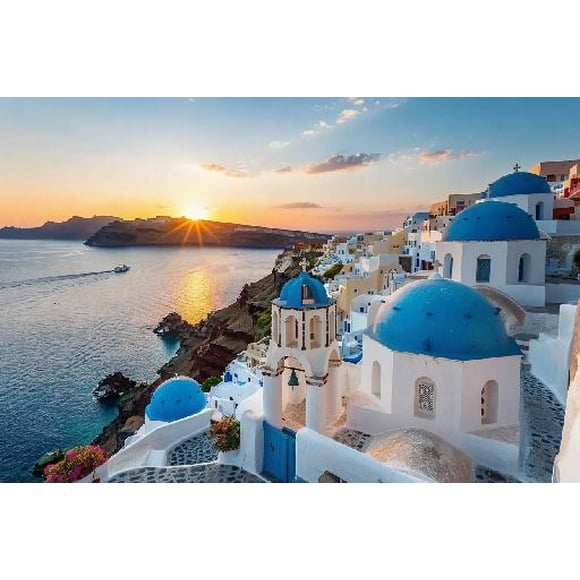 Landscape Aegean Sea Santorini Greece Jigsaw Puzzle 300 Pieces Santorini Paper Puzzle Educational Toys Home Game for Friends Family Teens Adults