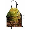 thumbnail image 1 of Landscape Apron Pine River in Fall Forest Faded Maple Leaves Deciduous Trees in Autumn, Unisex Kitchen Bib Apron with Adjustable Neck for Cooking Baking Gardening, Green Yellow Cinamon, by Ambesonne, 1 of 3