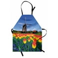 thumbnail image 1 of Landscape Apron Tulip Blooms with Classic Dutch Windmill Netherlands Countryside Spring Picture, Unisex Kitchen Bib Apron with Adjustable Neck for Cooking Baking Gardening, Yellow Blue, by Ambesonne, 1 of 3