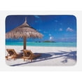 thumbnail image 1 of Landscape Bath Mat, Island Caribbean Honeymoon Themed Beach Seashore Ocean Print, Plush Bathroom Decor Mat with Non Slip Backing, 29.5" X 17.5", Brown Turquoise, 1 of 2
