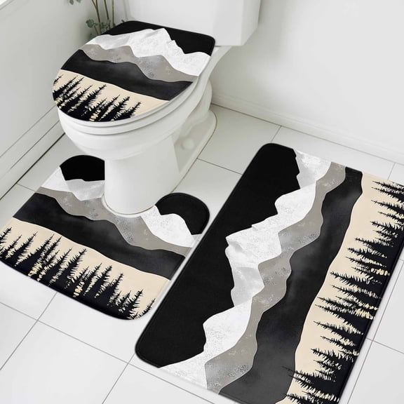 Landscape Bathroom Rugs Set Mountain Nature Non Slip Absorbent Soft Bath Mats 3 Piece Set with Bathroom Rug, U-Shaped Floor Mat, Toilet Seat Cover Small Size