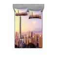 thumbnail image 1 of Landscape Bedding Set with Sheet & Covers, Evening Skyline of Taipei Taiwan Cityscape Modern Landmark Urban Scenery, Printed Bedroom Decor 2 Shams, 4 Sizes, Multicolor, by Ambesonne, 1 of 3