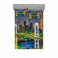 thumbnail image 1 of Landscape Bedding Set with Sheet & Covers, Tokyo Skyline with Tokyo Tower and Rainbow Bridge Tokyo Japan Night Scenery View, Printed Bedroom Decor 2 Shams, 4 Sizes, Green Navy, by Ambesonne, 1 of 3