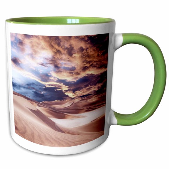 3drose, Landscape Blending Together with Copper Colored Clouds and Sand Dunes, 15oz Two-tone Green Mug