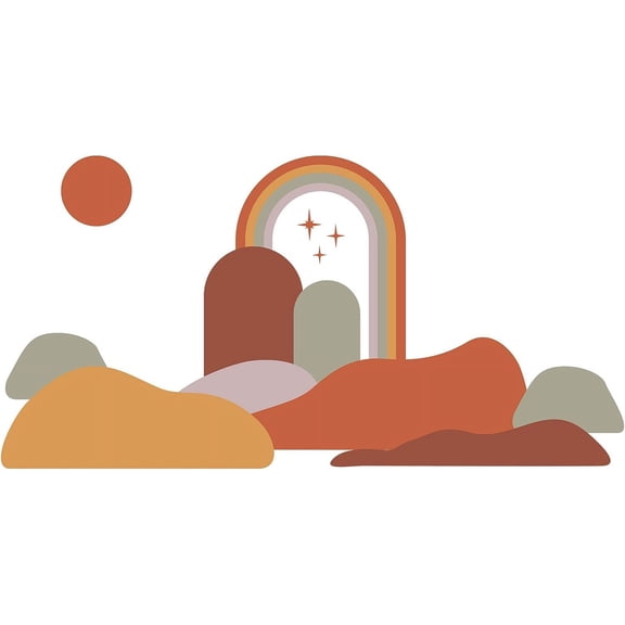 Landscape Boho Color Blocks Wall Sticker Abstract Geometry Wall Decor with Rainbow Stars Moom Peel and Stick Wall Decal