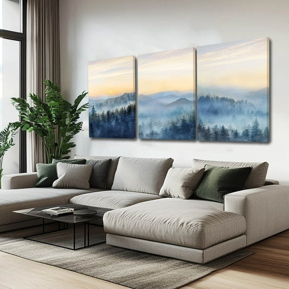 Landscape Canvas Prints Blue and Black Wall Hanging Mountain Decorative Pictures Size 16x24x3 Piece Large Wall Art for Bedroom