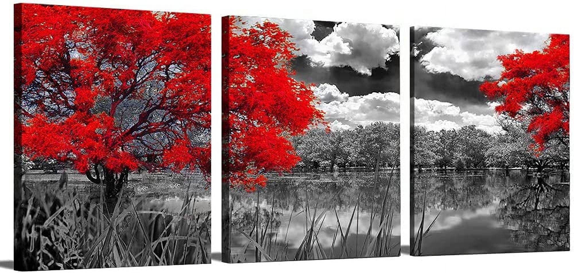 Landscape Canvas Wall Art for Living Room,Red Trees Prints Painting