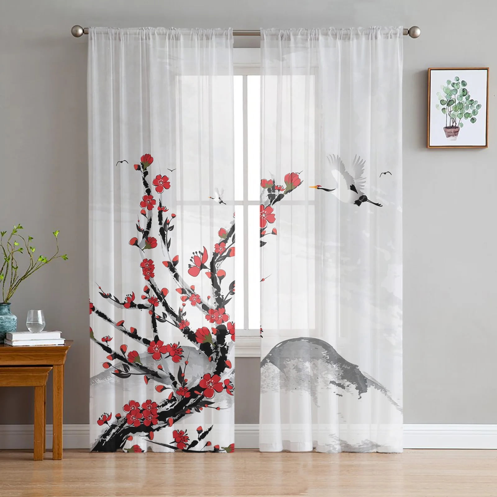 Landscape Chinese Style Ink Window Treatment Tulle Modern Sheer ...