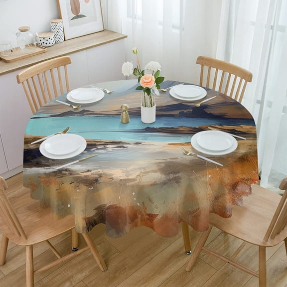 Landscape Clouds Stones Waterproof Tablecloth Tea Table Decoration Round Table Cover for Kitchen Wedding Party Home Dining Room