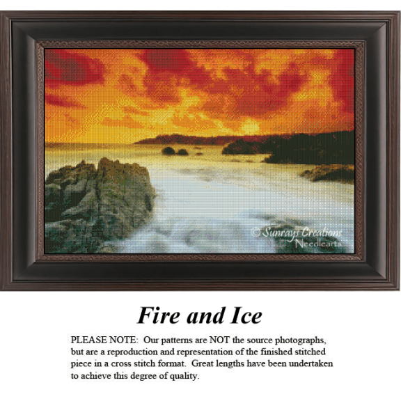 Landscape Counted Cross Stitch Pattern | Fire and Ice (Pattern Only, You Provide The Floss and Fabric)