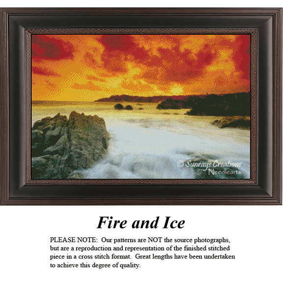 Landscape Counted Cross Stitch Pattern | Fire and Ice (Pattern Only, You Provide The Floss and Fabric)
