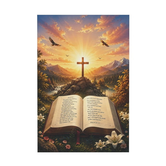 Landscape Cross Religious Canvas Wall Art For Home Decor 16x24in
