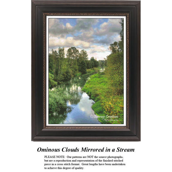 Landscape Cross Stitch Pattern | Ominous Clouds Mirrored in a Stream (Pattern Only, You Provide The Floss and Fabric)