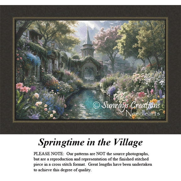 Landscape Cross Stitch Pattern | Springtime in the Village (Pattern Only, You Provide The Floss and Fabric)