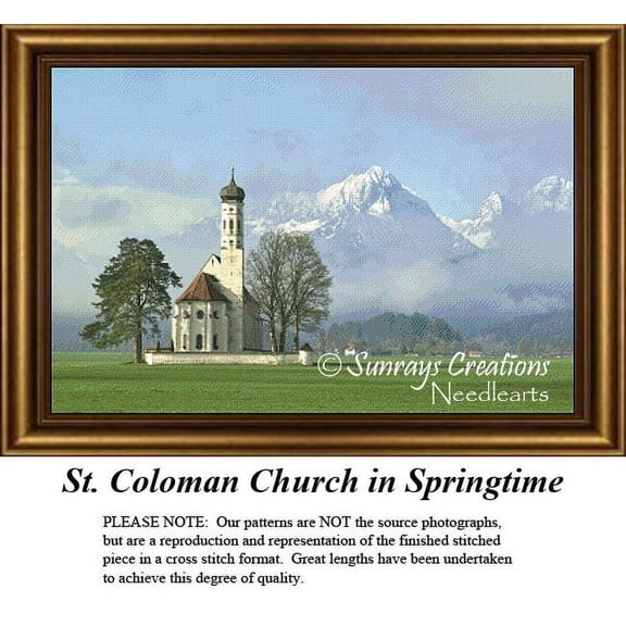 Landscape Cross Stitch Pattern | St. Coloman Church in Springtime (Pattern Only, You Provide The Floss and Fabric)