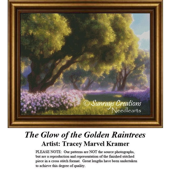 Landscape Cross Stitch Pattern | The Glow of the Golden Raintrees (Pattern Only, You Provide The Floss and Fabric)